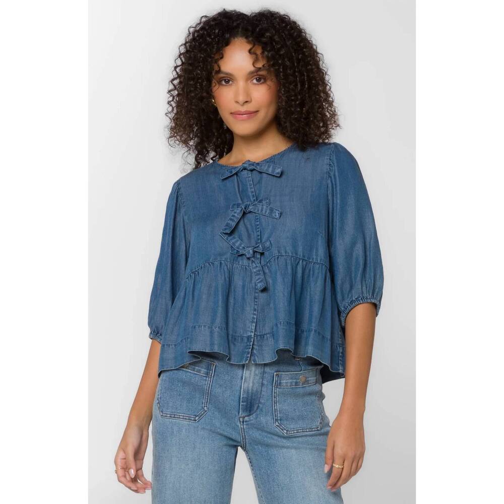 NEW VELVET HEART lamont puff sleeve bow top in calva